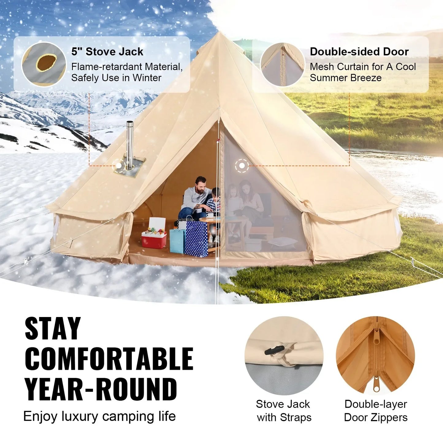 Canvas Bell Tent With Stove Jack For Weatherproof Camping