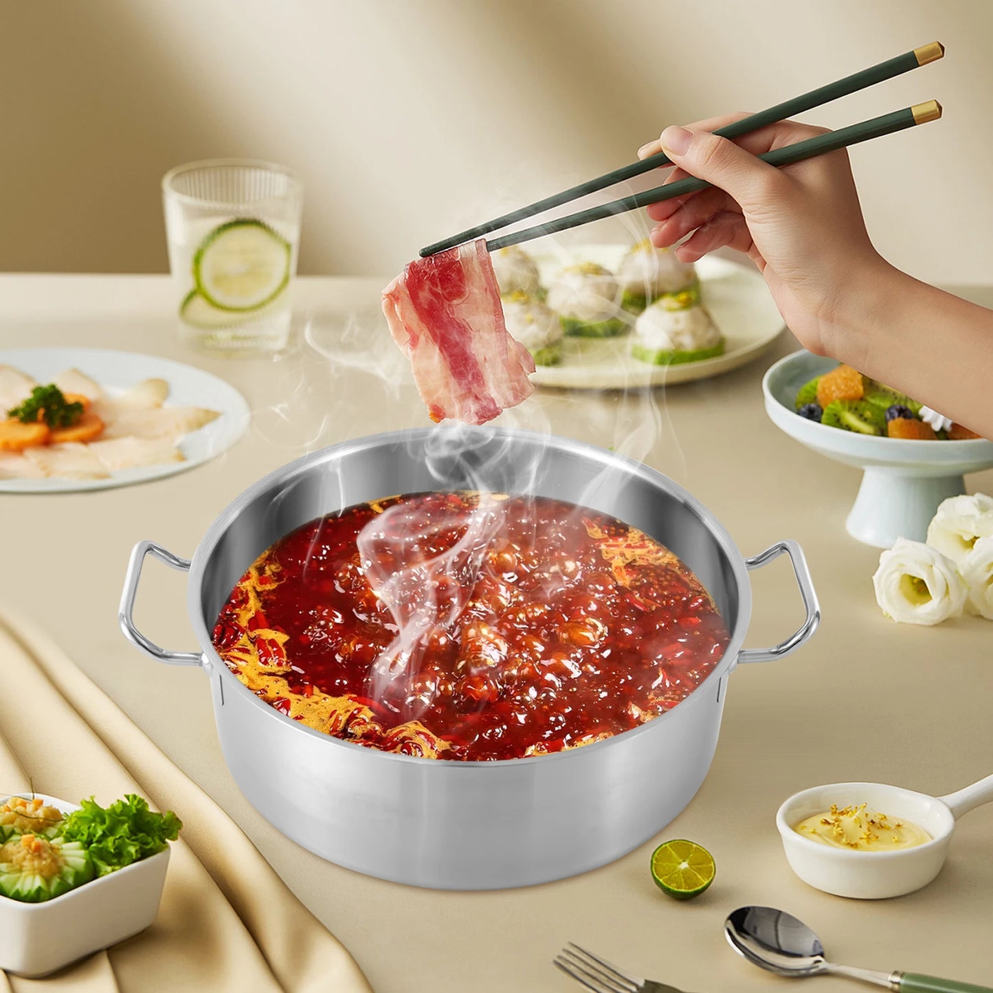 11qt Stock Pot Stainless Steel Large Kitchen Soup Cookware, with Glass Lid, for Gas/Electricity/Glass/Ceramic Furnaces, Etc