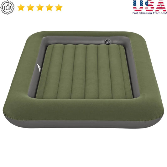 Kids Air Mattress Portable Indoor Outdoor Blow Up Bed Comfortable Flocked Surface Recessed Center Design Easy Inflate Deflate