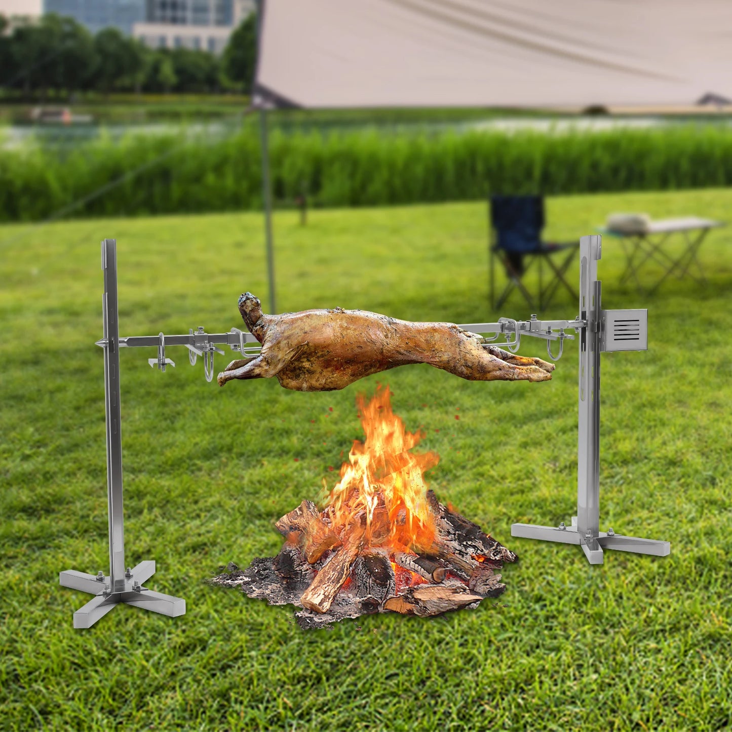 20/25W Electric BBQ Rack Rotisserie Grill Set Universal Roaster Stand Spit Rod BBQ Rack 40KG Load for Outdoor Picnic Camping