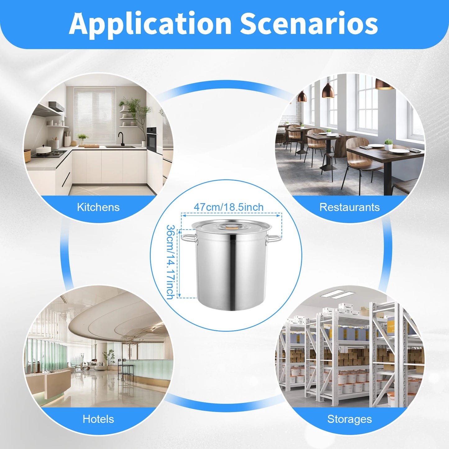 35L Large Silvery Stainless Steel Deep Stock Pot with Lid, Catering Saucepan Cooking Pan, Large Capacity Kitchen Soup Cooking