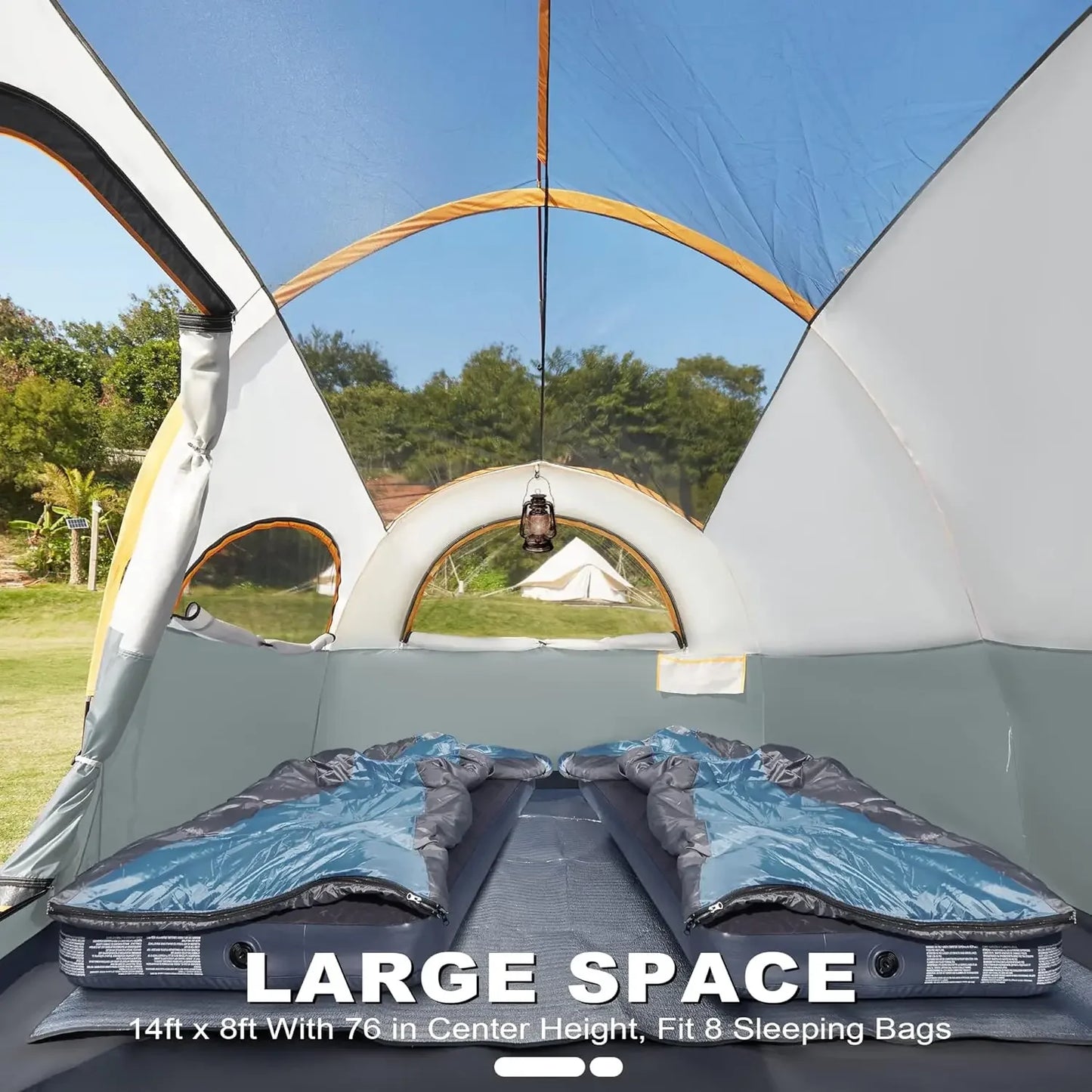 Z_8 Person Tent for Camping, Waterproof Windproof Family Tent with Rainfly, Divided Curtain Design for Privacy Space, Portable