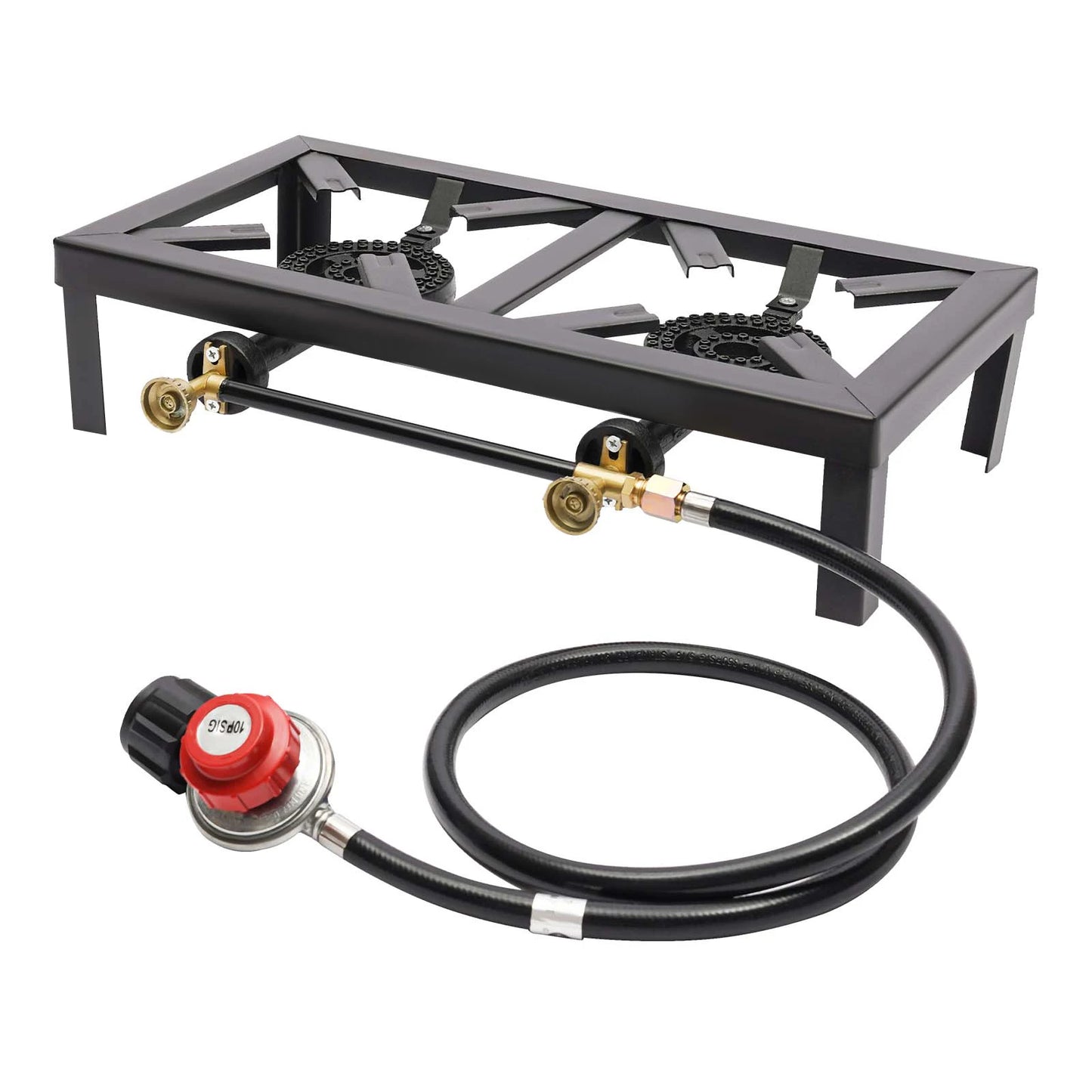 Portable Double Burner Outdoor Gas Stove With Adjustable Regulator Hose