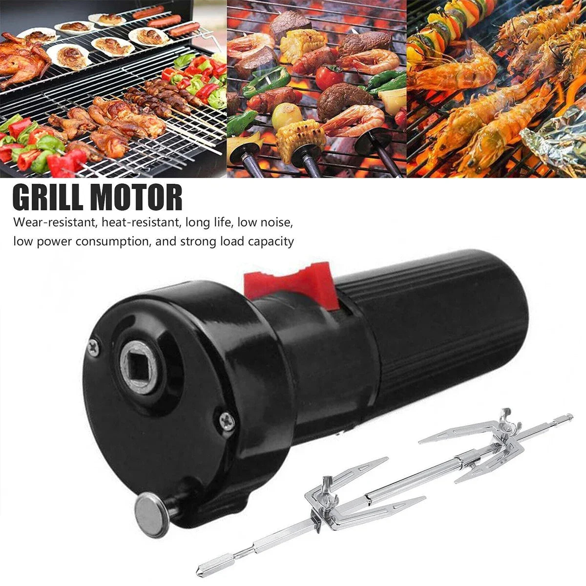 BBQ Rotisserie Grill Chicken Roaster Rod Spit Barbecue Electric Motor Meat Skewer Tool Outdoor BBQ Rack Kitchen Accessories Food