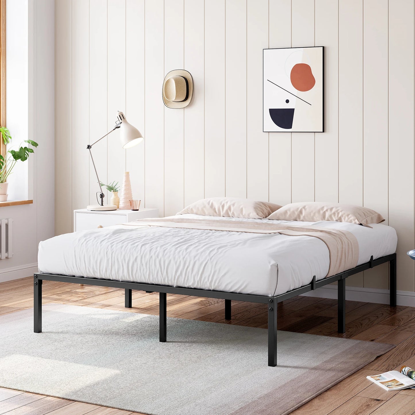 Hign-Concerned Modern Metal Bed Frame Reinforced Slats