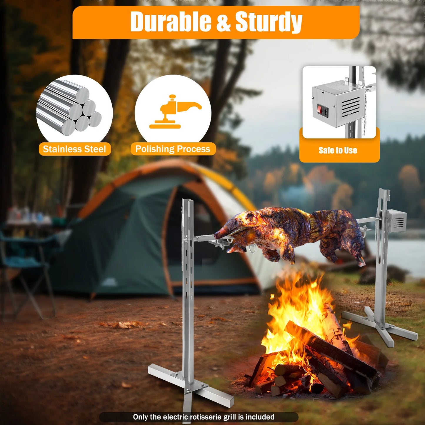 20/25W Electric BBQ Rack Rotisserie Grill Set Universal Roaster Stand Spit Rod BBQ Rack 40KG Load for Outdoor Picnic Camping