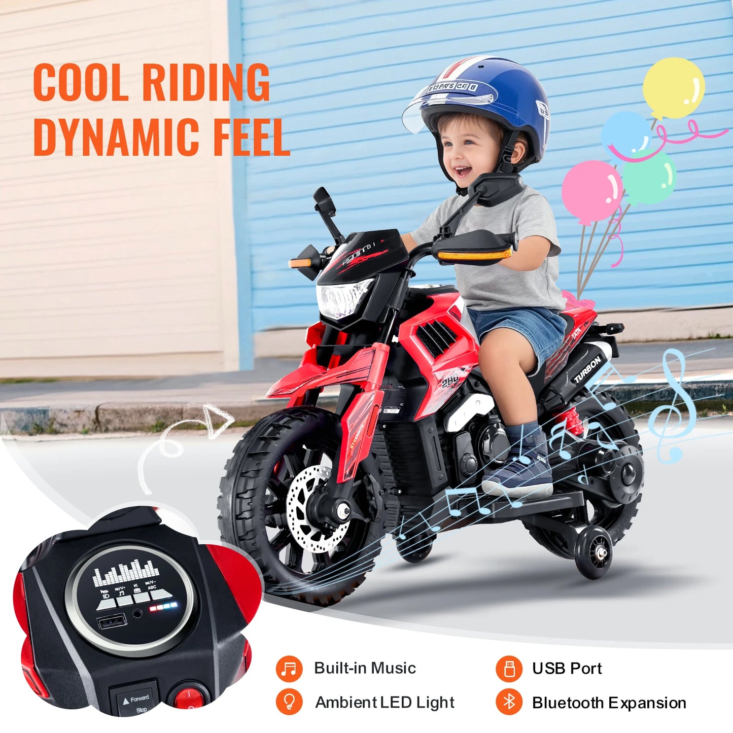 SucceBuy 6V 12V Kids Ride On Motorcycle With Bluetooth Headlight