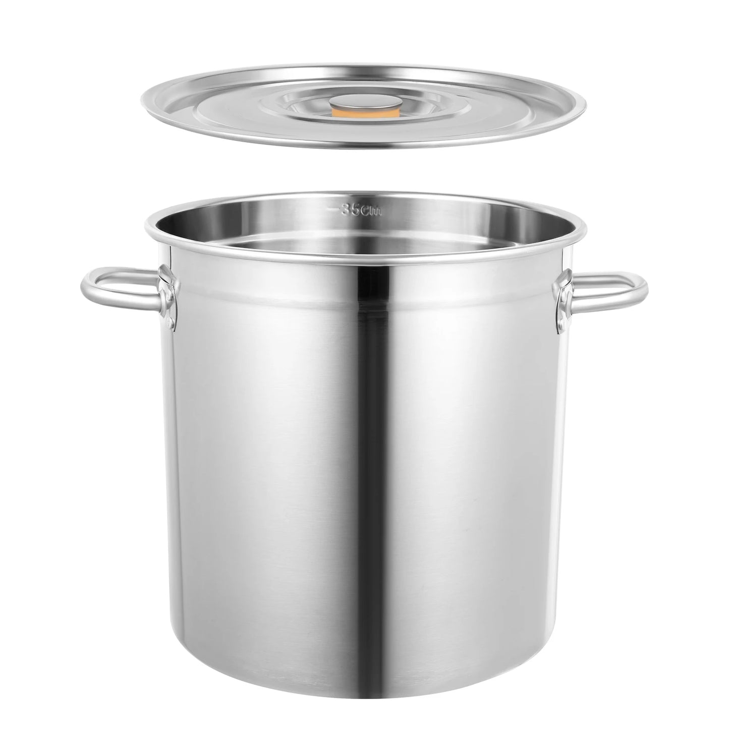 35L Large Silvery Stainless Steel Deep Stock Pot with Lid, Catering Saucepan Cooking Pan, Large Capacity Kitchen Soup Cooking