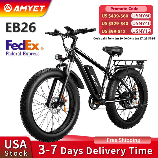 AMYET EB26 Electric Mountain Fat Tire Bike 1500W 48V 15Ah