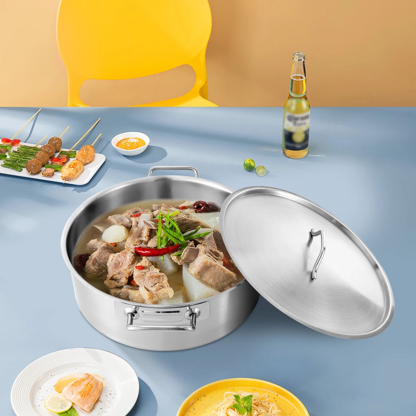 11qt Stock Pot Stainless Steel Large Kitchen Soup Cookware, with Glass Lid, for Gas/Electricity/Glass/Ceramic Furnaces, Etc