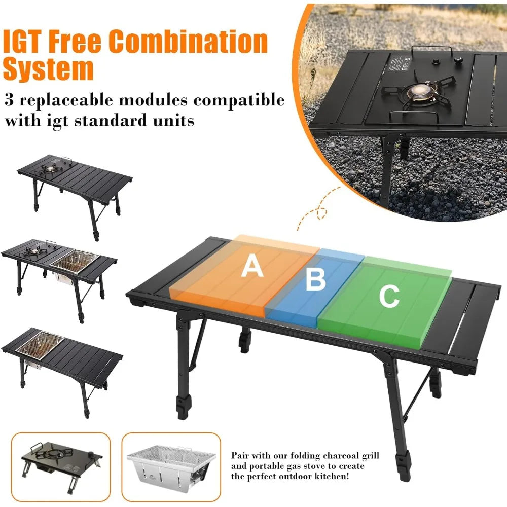 Folding Camping Table, Portable Outdoor IGT Camp Table, Foldable Picnic Table, Outdoor IGT Cook System with Carry Bag, Ultraligh