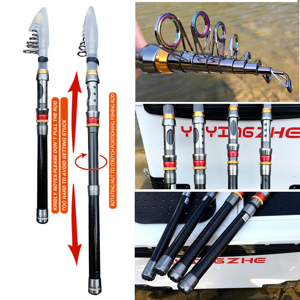 GHOTDAC Carbon Fiber Telescopic Fishing Rod And Reel Combo Spinning Kit
