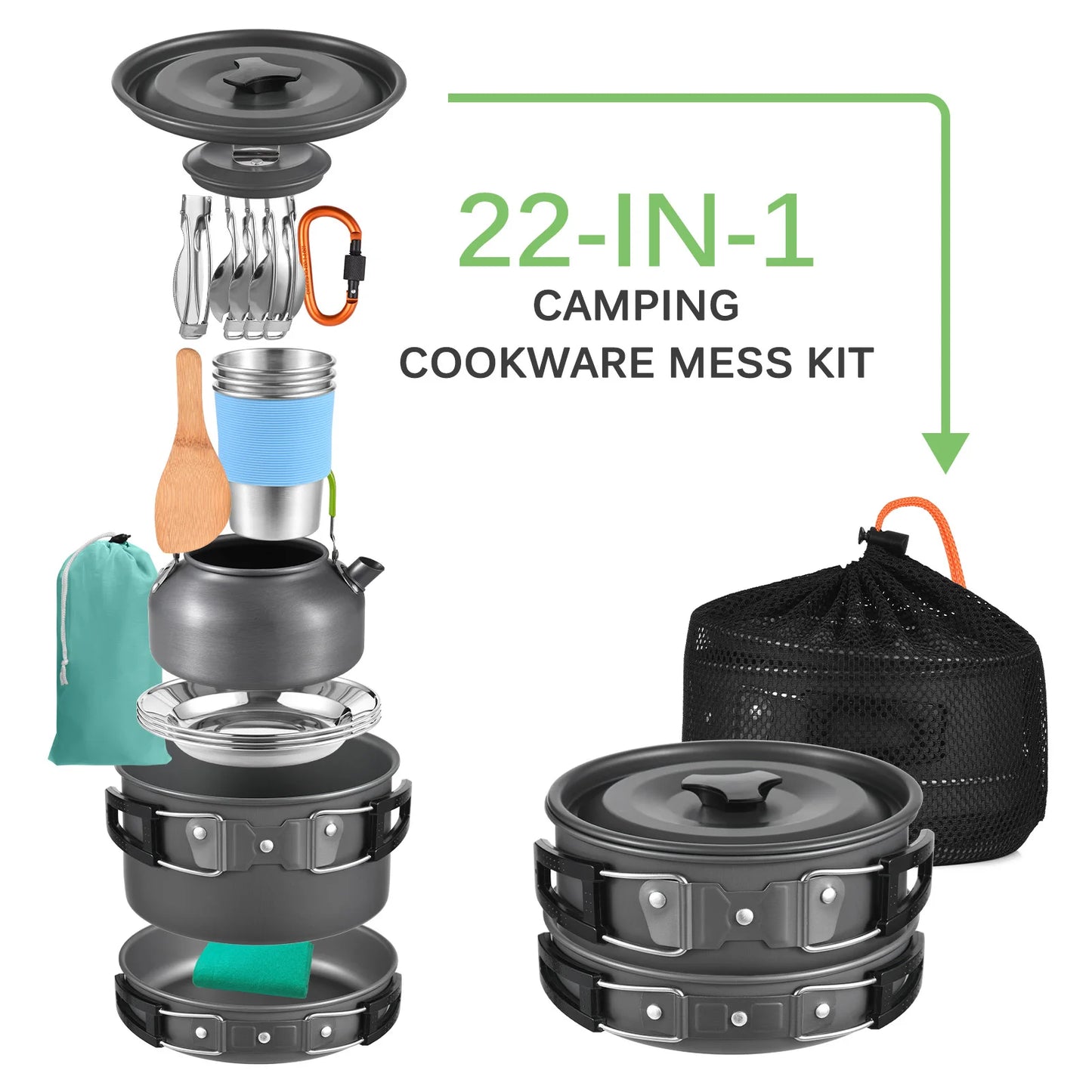 TOMSHOO Backpacking Cookware Pot Set Aluminum Camping Gear