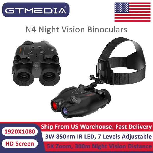 GTMEDIA N4 Night Vision Goggles Head Mounted Infrared LED 5X Digital Zoom Binoculars with 32GB TF Card to Save Photo and Video