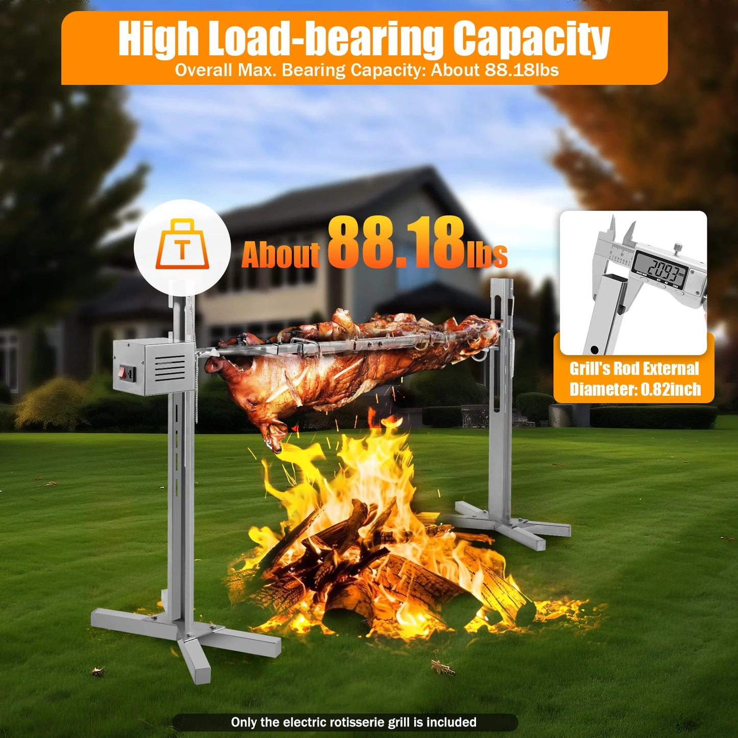 20/25W Electric BBQ Rack Rotisserie Grill Set Universal Roaster Stand Spit Rod BBQ Rack 40KG Load for Outdoor Picnic Camping