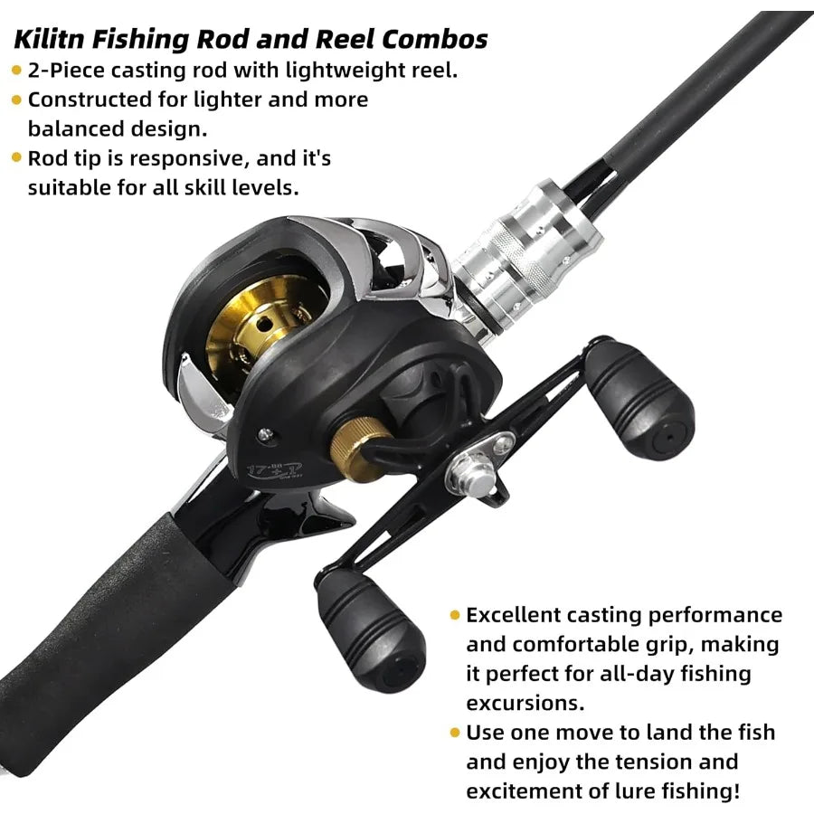 Kilitn Fishing Rod and Reel Combo Black Color Baitcasting Combo Baitcast Reel for Freshwater and Saltwater Fishing 2Piece Baitc
