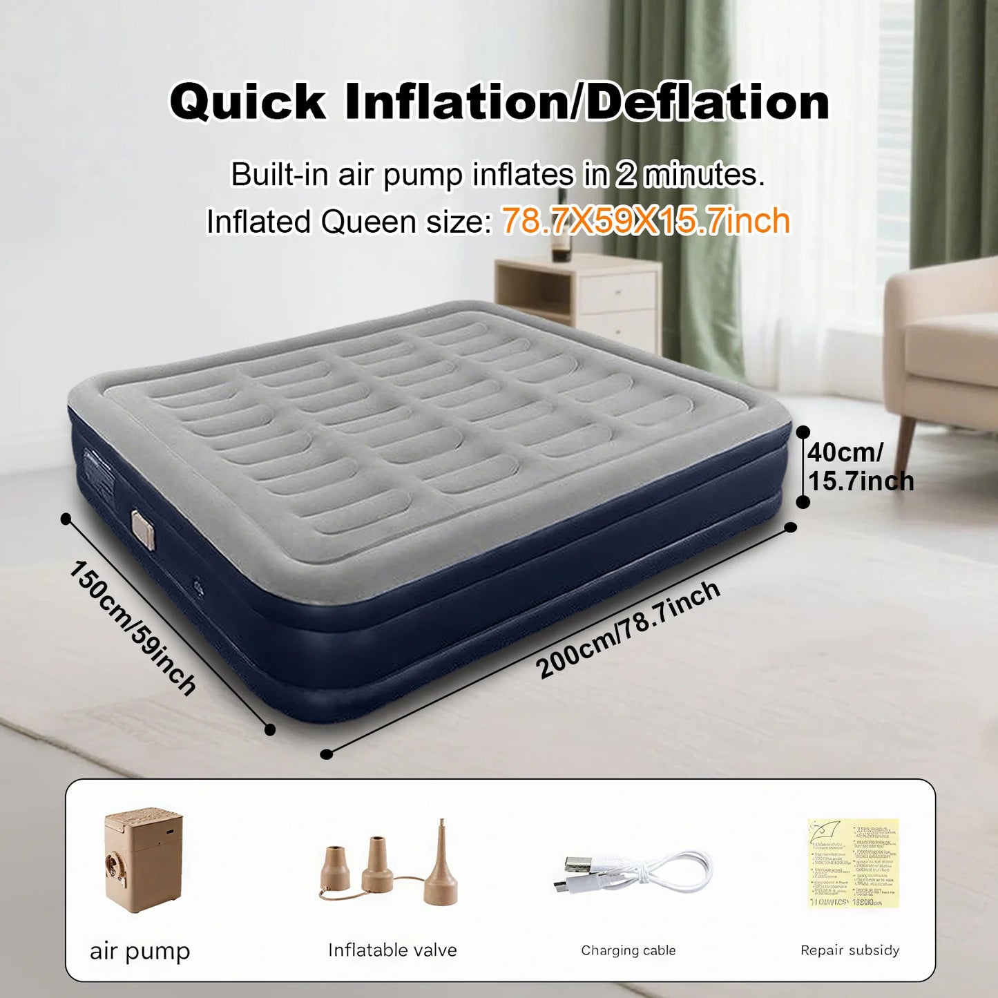 1-2 Person PVC Automatic Inflatable Mattress Camping Home Built-In Pump Bed Thickened For Indoor Outdoor Rest Lazy Sleeping Mat