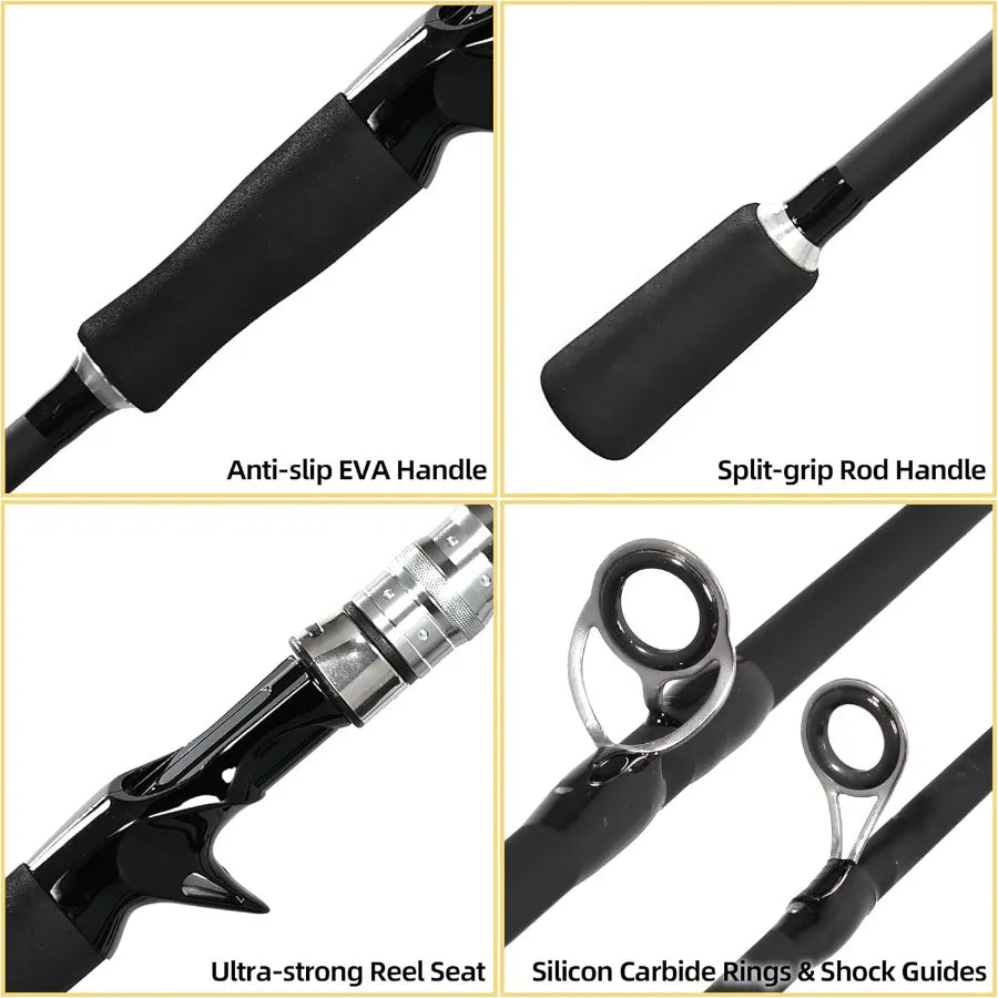 Kilitn Fishing Rod and Reel Combo Black Color Baitcasting Combo Baitcast Reel for Freshwater and Saltwater Fishing 2Piece Baitc