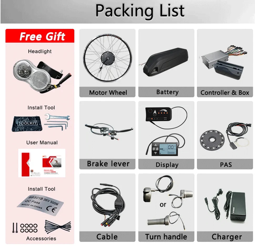 js 48V 250W 350W 500W Electric Bike Conversion Kit with 24AH Battery Front Rear Hub Motor Freewheel /Casset Wheel20 26 27.5 700