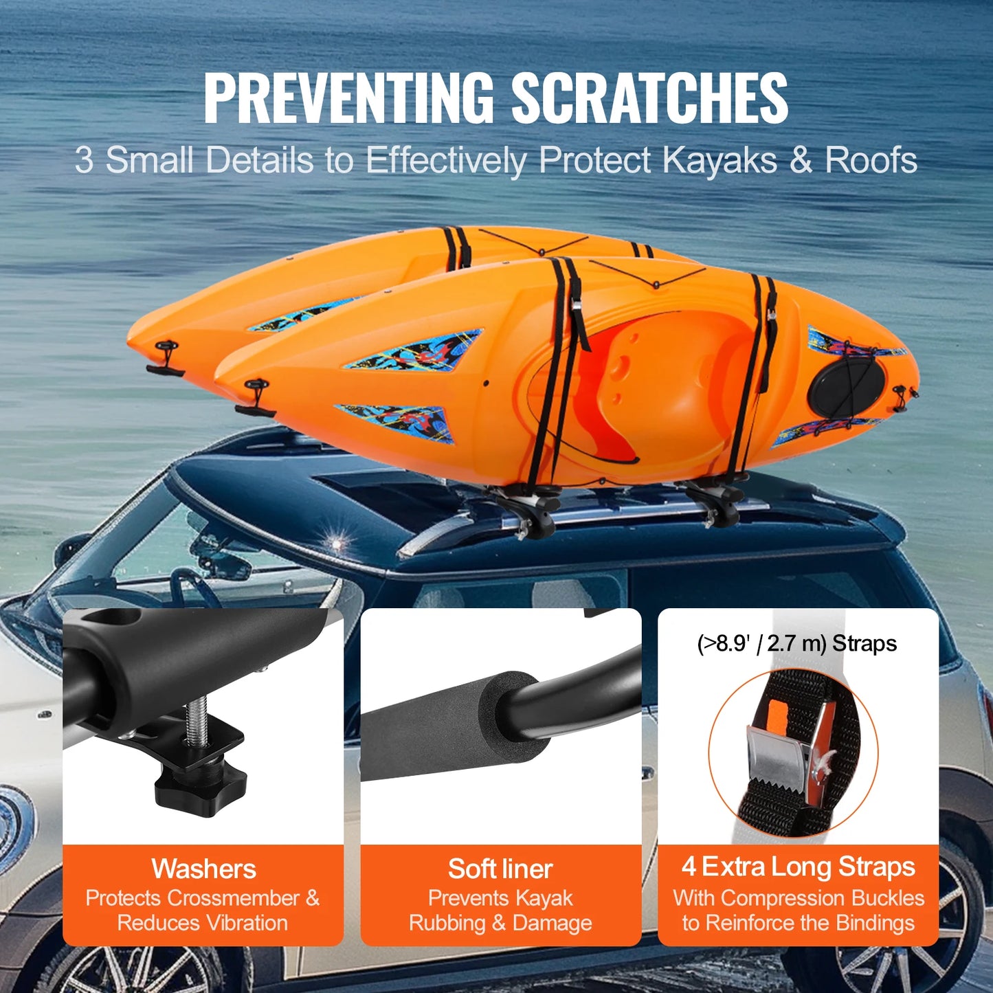 J-Bar Kayak Roof Rack Kit for Soft Roof Mount Carrier