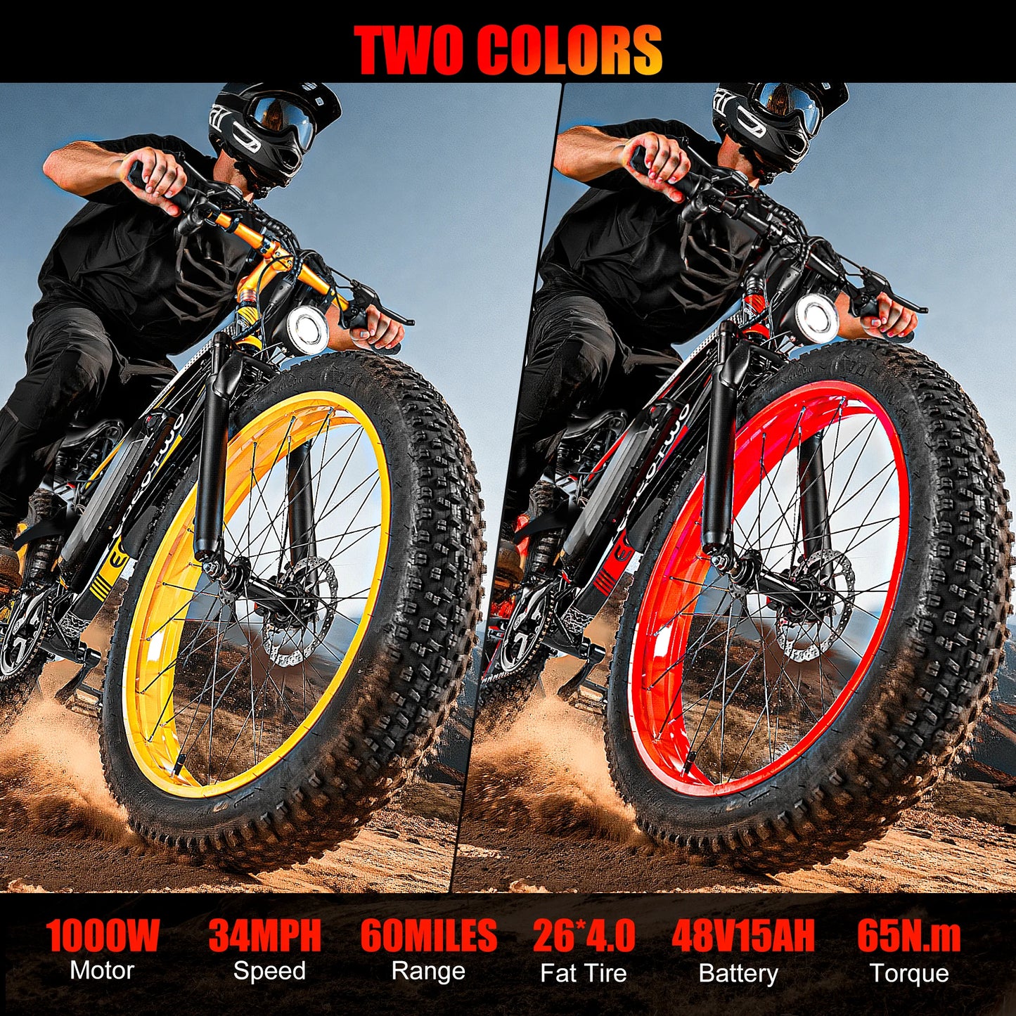 EOEOTWO E01 Electric Bike Adult 26" Fat Tire 1500W Peak Motor Electric Bicycle 34Mph Mountain E Bike 60Mile Range E Bike UL2849
