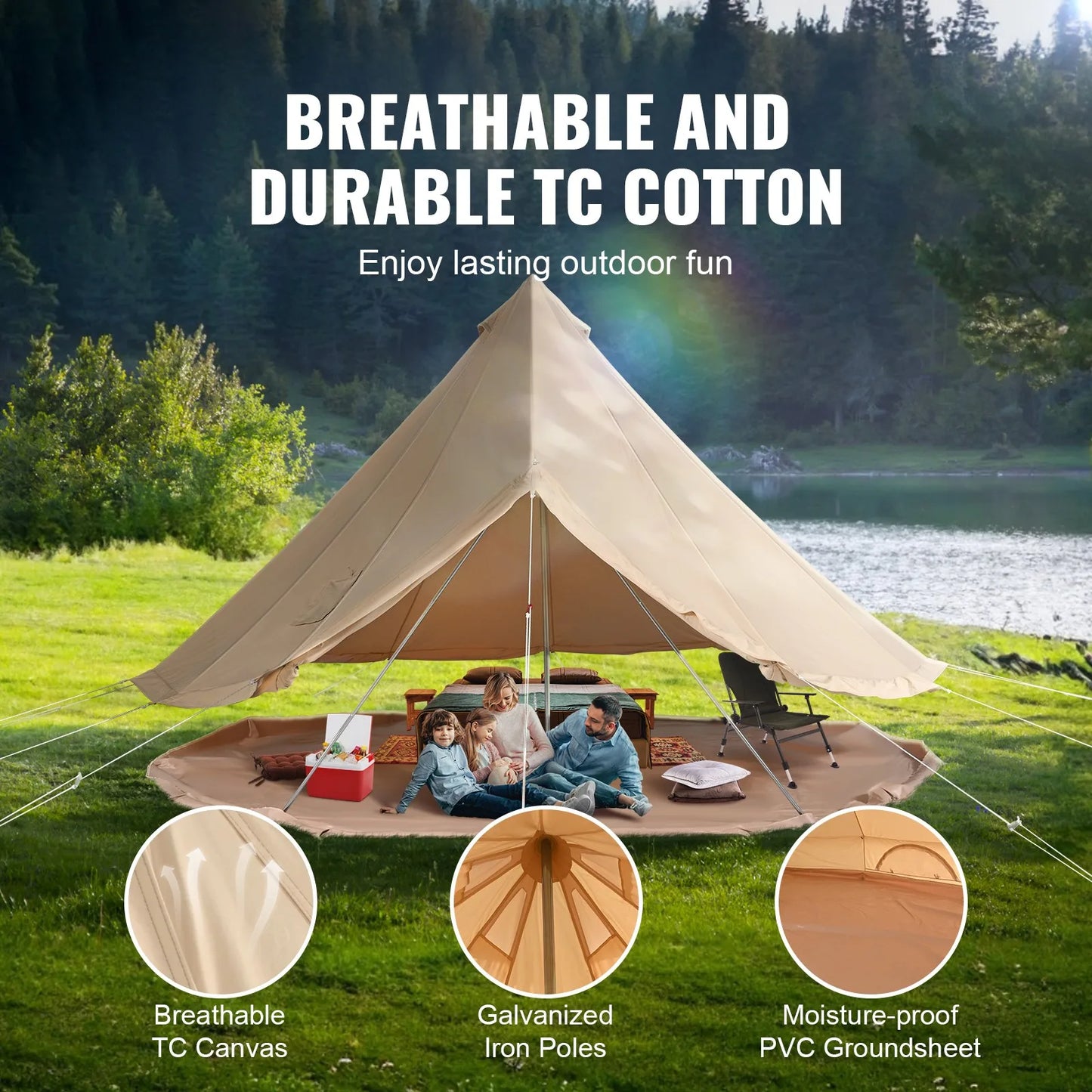 Canvas Bell Tent With Stove Jack For Weatherproof Camping