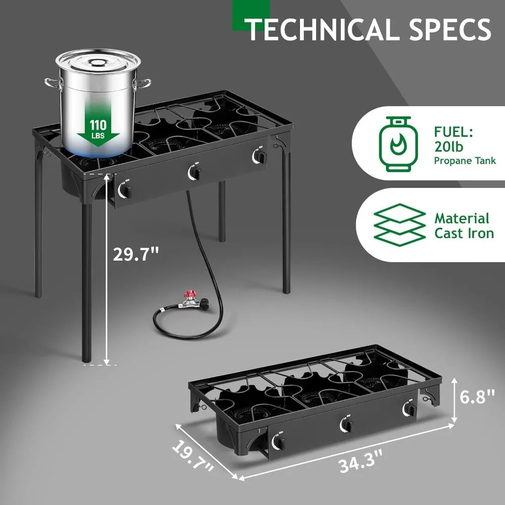 YTYIN 3 Burner Propane Stove Outdoor Cooking Ignition
