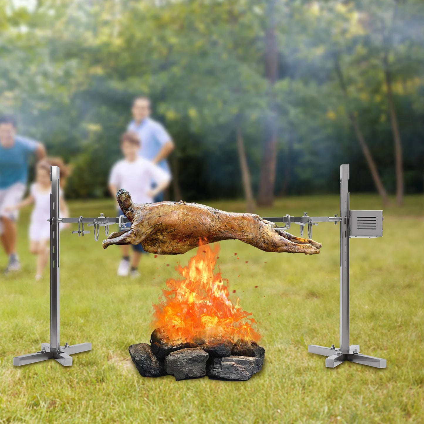 20/25W Electric BBQ Rack Rotisserie Grill Set Universal Roaster Stand Spit Rod BBQ Rack 40KG Load for Outdoor Picnic Camping